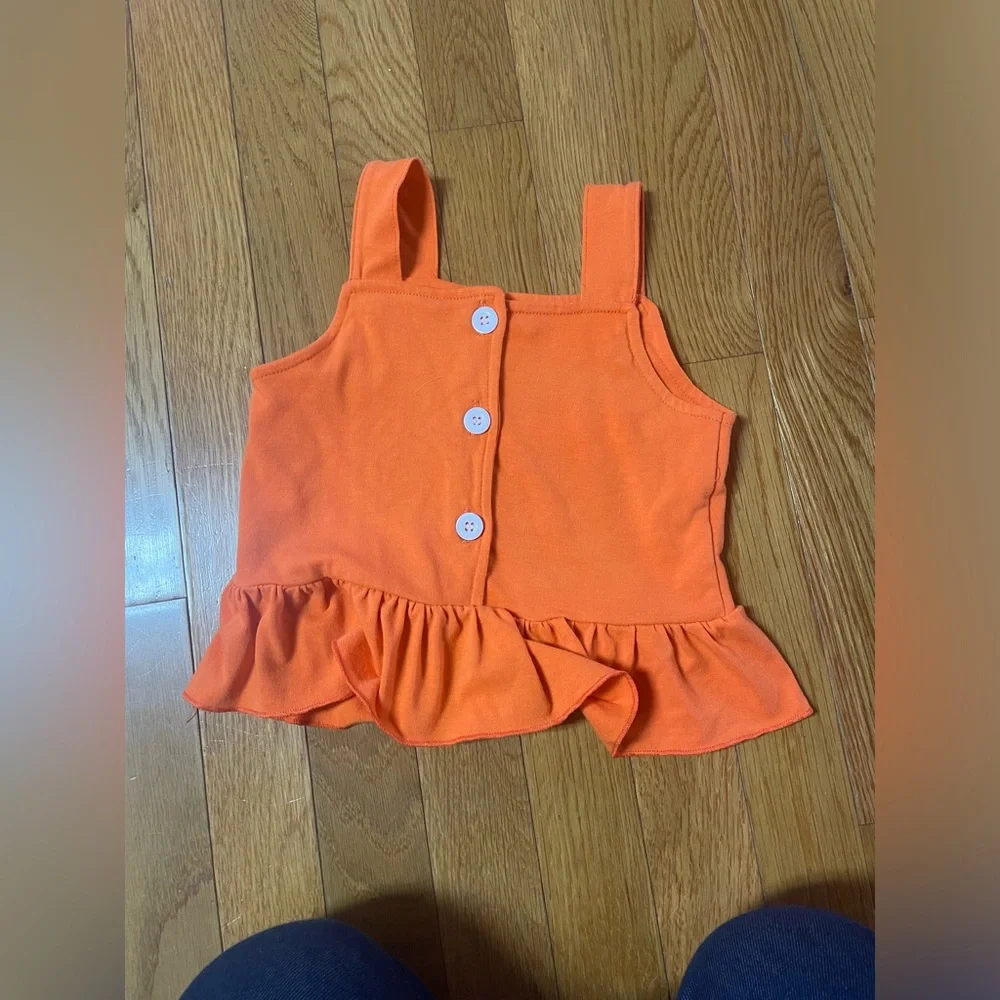 Orange Ruffle Top and peach Print‎ Pants with flare Set 3T